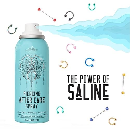 BASE LABORATORIES Piercing Aftercare Spray 4 oz, Saline Spray for Piercings | Ear Piercing Cleaner, Nose Piercing Spray, Saline Solution, Keloid Bump, Navel Care, Wound Wash, Belly Button Soak thumbnail 6