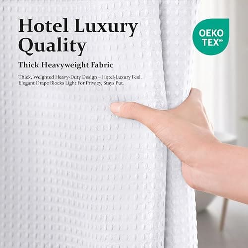 Dynamene Waffle Shower Curtain 256 GSM Heavy Duty Fabric 72"x72" White | Thick Textured Cloth, Weighted Hem, Water Repellent Washable, Hotel Luxury Polyester Shower Curtain Set for Bathroom 12 Hooks thumbnail 7