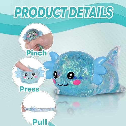 FazaVexior Lying Axolotl Squishy Toy - 1 Pcs Glitter Slow Rising Squeeze Toy, Maltose Filled TPR Stress Relief Fidget Toy, Cute Transparent Handheld Desk Pet Sensory Toy, Age 3+ (Blue) thumbnail 4