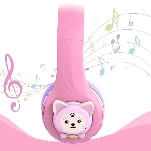 Riwbox CB-7S Kids Wireless Headphones,with Safe Volume Control 74/85/95dB,LED Glow Lights,50H Playtime,Bluetooth V5.3,Built-in Mic, TF Card Slot,for Travel/School/Phone/Laptop(Pink&Purple) thumbnail 5