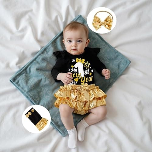 BeQeuewll Newborn Baby Girl Mardi Gras Outfit 1st Letter Long Sleeve Romper+Tutu Skirts+Leg Warmers+Headband 4Pcs Clothes thumbnail 3