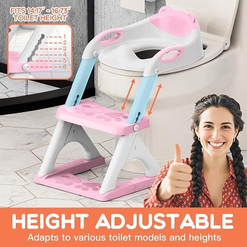 Potty Training Toilet for Toddlers, 2-in-1 Potty Training seat, Anti-Slip | SKYROKU, Fits Round & Elongated Toilets, 6 Heights, Splash Guard, Foldable, Holds 200+ lbs, Step Stool, Dishwasher Cushion thumbnail 6