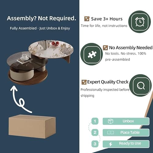 Round Coffee Table for Living Room, Modern Marble Top Expandable Coffee Table with Hidden Storage, No Assembly Required Center Table, Rolling Living Room Tables (Walnut & Marble) thumbnail 9