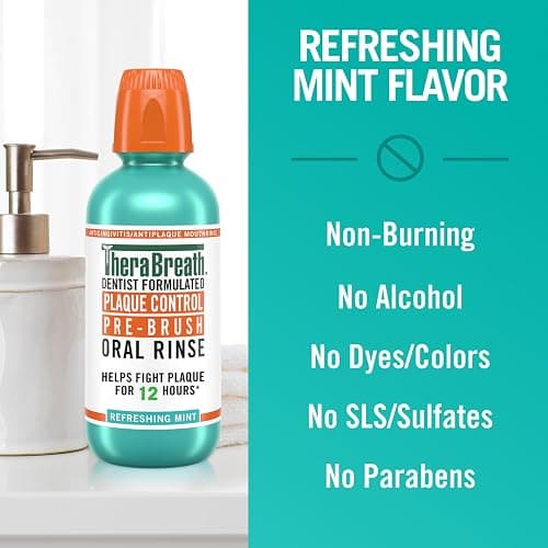 TheraBreath Plaque Control Pre-Brush Oral Rinse, Refreshing Mint Flavor, Antigingivitis and Antiplaque Rinse, Dentist Formulated, Alcohol Free, 16 Fl Oz (Pack of 2) thumbnail 9