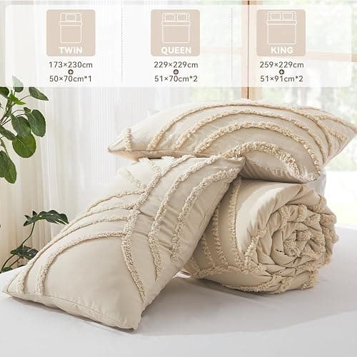 ENJOHOS Full Boho Comforter Set for College Girls - 3 Pieces Beige Tufted Rainbow Comforter, Lightweight Soft Microfiber Bedding with 2 Pillowcase for All Season thumbnail 8