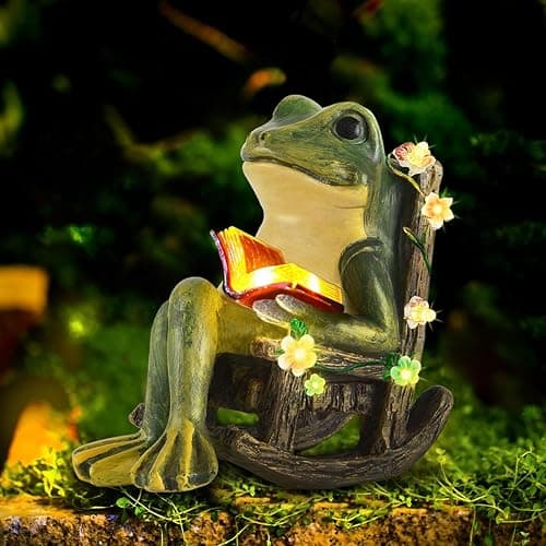 Solar Garden Statues Miniature Frog Figurine Decor with Succulents and 7 LED Lights Outdoor for Patio Yard Balcony Lawn - Unique Birthday Housewarming Festival Gifts for Wife Family Friends - frog thumbnail 8