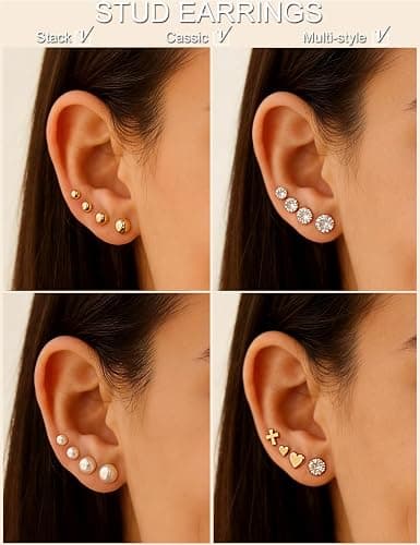 75 Pairs Gold Stud Earrings Set for Women, Trendy Hypoallergenic Pearl Cubic Zirconia Multiple Piercings Earrings Packs, Stud Hoops Earrings for Gift Jewelry thumbnail 4