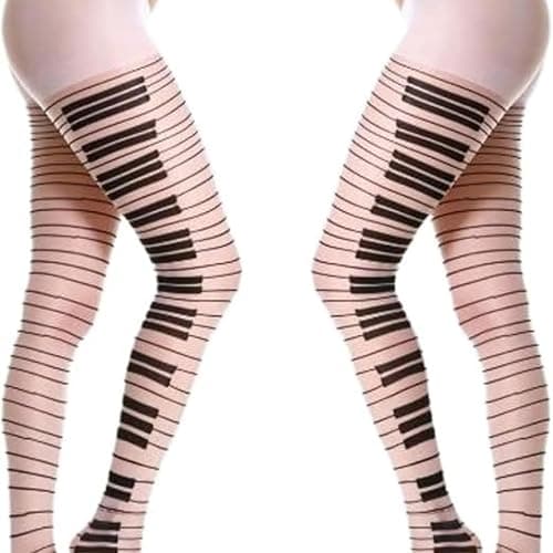 Womens Whimsy Twee Piano Tights Funky Patterned Stockings Emo Goth Whimsy Clothes Music Note Legging Y2k Aesthetic thumbnail 6