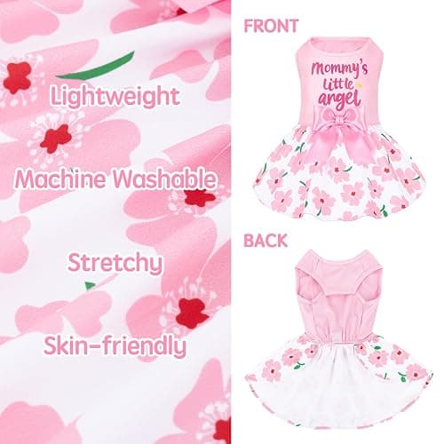 XPUDAC 4 Pack Mother's Day Dog Dress with Bowknot Cute Dog Clothes Puppy Skirt Bunny Egg Mommy Floral Holiday Pet Outfit for Girls, L thumbnail 4