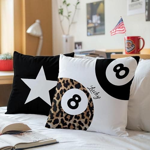 TopXmai Preppy Star Lucky 8 Ball Cheetah Leopard Print Room Decor Pillow Cover 18x18 Set of 2,Leopard Gifts for Women,Cheetah Print Gifts,Coquette Pillow Covers for Girls Room Dorm Apartment Decor thumbnail 3