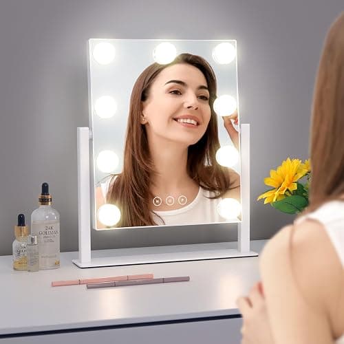 Acoolda Vanity Mirror with Lights, Hollywood Vanity Makeup Mirror with 9 Dimmable LED Bulbs, 3 Color Lighting Modes, Detachable 10X Magnification, 360°Rotation,White thumbnail 7