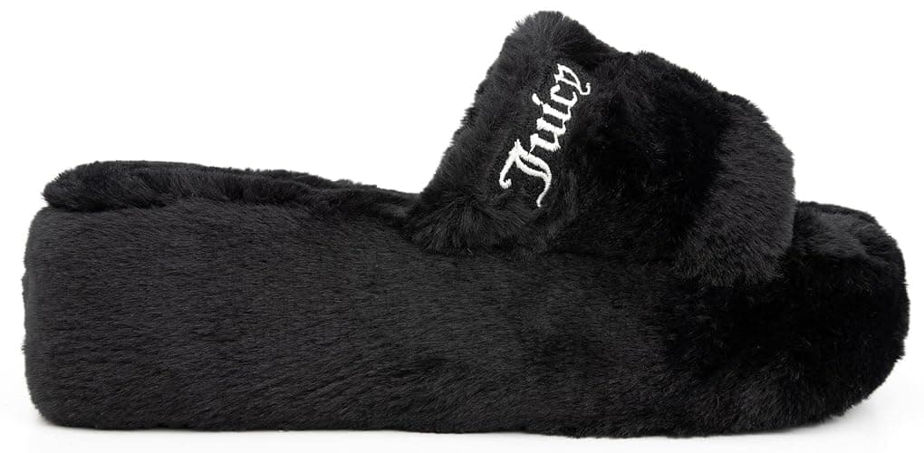 Juicy Couture Women's Faux Fur Platform Slippers – Fluffy Cozy Indoor Outdoor Slip-On House Shoes thumbnail 3