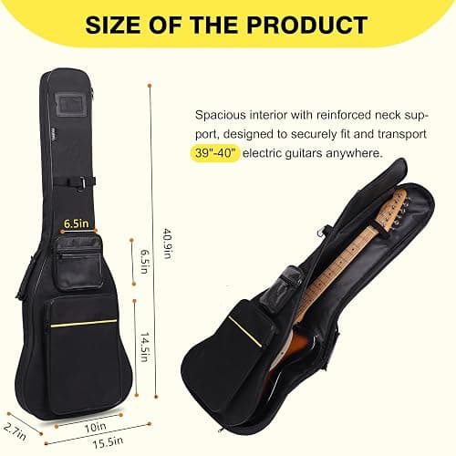 PPOPPO 39 40 Inch Electric Guitar Gig Bag, 0.35" Thick Padded Oxford Fabric, Waterproof & Shockproof Gig Bag, Multi-Pocket Design with Shoulder Straps & Side Handle​, Sleek Black Design thumbnail 3