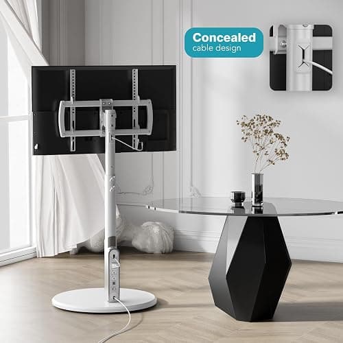 LLDEPLL Floor Mobile TV Stand with Power Outlet, Rolling TV Cart for 27-65 Inch OLED LED Monitors, 6 Levels of Height Adjustment, Ambient Lighting on The Bottom Wheels Holds up to 88lbs, 400x400mm thumbnail 6