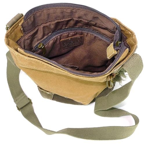 Canvas Patchwork Cross-body BROWN Messenger Bag (Metal Dragonfly +Teal Flowers) thumbnail 8