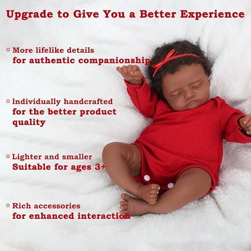 CHAREX Realistic 18 Inch Reborn Baby Doll - African American Sleeping Newborn Handcrafted Lifelike Black Skin Perfect for Kids Aged 3 and Up with Accessories thumbnail 4