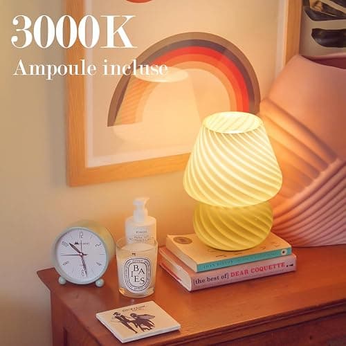 ONEWISH Lampe Champignon - Lampe de Chevet Chambre, Ampoule Incluse, Cadeau Fête des Mères, Jaune Crème thumbnail 3