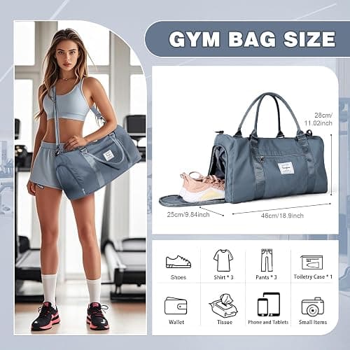 Weekender Duffel Bags for Women, Travel Totes Bag for Airplane, Cute Sports Gym Dance Overnight Luggage Bag with Wet Pocket Shoe Compartment, Carry On Hospital Bag for Labor and Delivery Haze blue thumbnail 4