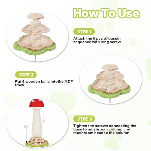 Mushroom Cat Scratching Post Cat Tree, Cute Cat Scratcher Tower with Interactive Ball Two-Layer Track Spring Ball Toys, Mushroom Scratch Post Cat Sisal Scratcher with Catnip for Indoor Cats thumbnail 4