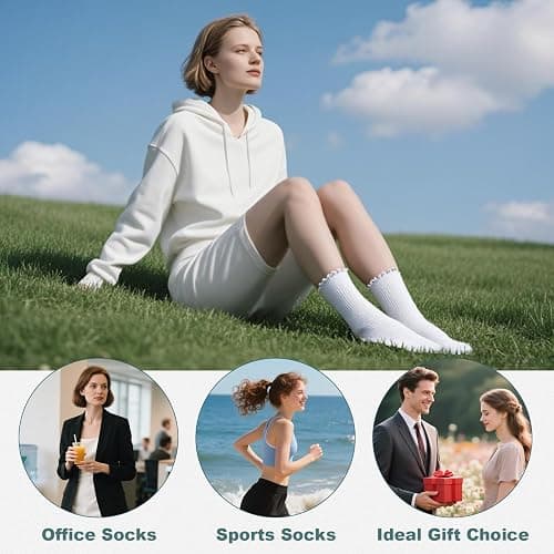 BISOUSOX Ruffle Socks Woman, White Boot Cozy Crew Cute Frilly Ankle Dress Socks for Women Girls Turn-Cuff Size 5 7-9 thumbnail 2