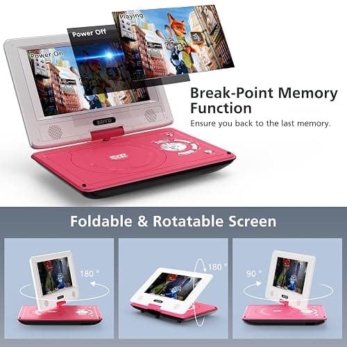 11.5" Portable DVD Player for Kids and Car, 9.5" Swivel HD Screen with 4-6 Hours Built-in Battery, Support Sync Screen to TV, Support SD Card/USB/Multiple Disc Formats (Red) thumbnail 4