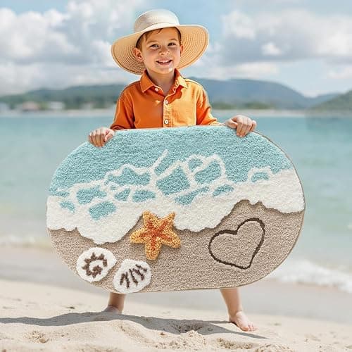 LUMI Soft and Absorbent Beach Bathroom Rug, Non-Slip Backing, Ideal for Bathroom, Kitchen and Entryway Decor, Sea Beach Starfish Shell Bath Decor, Blue, 22"x34" thumbnail 8