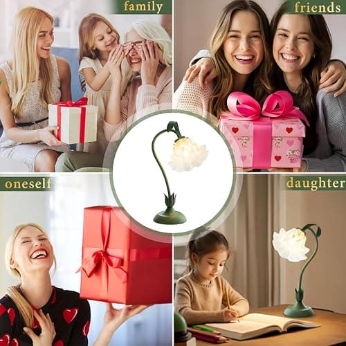 Flower Table Lamp, Bedside Vintage Flower Lamp Cute Room Decor, 3 Colors Temperature Kawaii Bedside Lamp for Bedroom Living Room Reading Ambient Lighting Desk Lamps Home Decoration Christmas gifts thumbnail 6