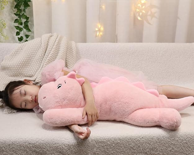 XMV 31 inch 5 lbs Dinosaur Weighted Stuffed Animals, Large Weighted Plush Animal, Cute Plush Toy Pillow, Soft Dino Plushie Gifts for Adults, Kids, Boys and Girls (Pink) thumbnail 6