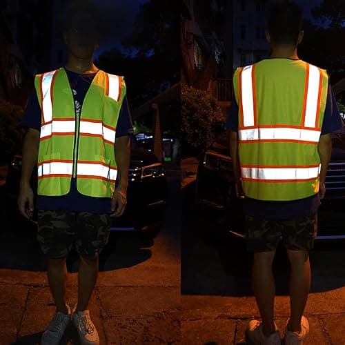 T-Sheng Mesh and Knitted Safety Vest for Men with Pockets,Bright Neon vest and Reflective Strips Construction Vest Fit Unisex - XX-Large thumbnail 5