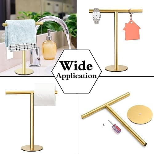 Elibbren Bath Hand Towel Holder Standing, Stainless Steel Golden Towel Bar Rack Stand for Bathroom and Kitchen Vanity Countertop, Modern Towel Holder，1 Pack thumbnail 7
