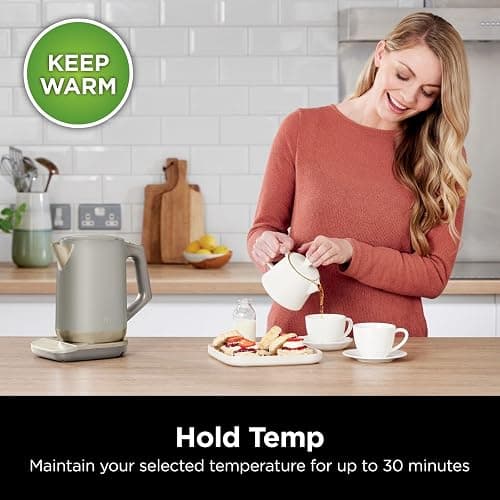 Ninja Perfect Temperature Kettle, 1.7L, with Temperature Control, LED Display, Easy to Use Kettle with Rapid Boil and Temperature Hold, Stone/Gold KT201UKSTGD thumbnail 7