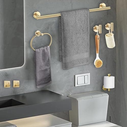 Brushed Gold Bathroom Accessories Set, 7 Pieces Gold Towel Bar Bathroom Hardware Set, 31.5 Inch Towel Racks for Bathroom, SUS304 Stainless Steel Bathroom Towel Holder Toilet Paper Holder Wall Mounted thumbnail 7