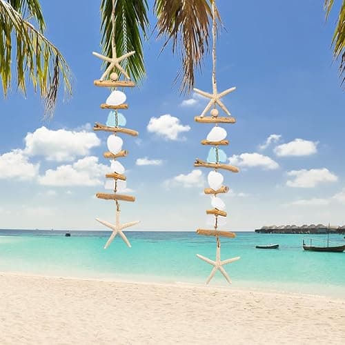 JQAQJU Wooden Driftwood Wall Decor, Starfish Bathroom Decor with Sea Shells, Driftwood Beach Room Decor for Home Indoor Outdoor, Coastal Wall Art for Living Room, Bedroom and Dining Room Blue thumbnail 3