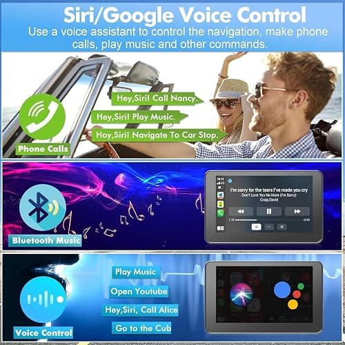 Hieha Car Play,Wireless Portable with Apple CarPlay and Android Auto Screen for Car,7" HD Touch Screen Car Stereo with Mirror Link,Backup Camera,Bluetooth5.2,GPS Navigation,AUX,FM for All Vehicles thumbnail 5