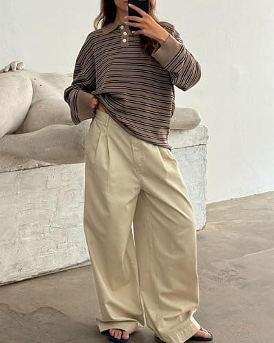 Oversized Striped Sweater for Women Collared Long Sleeve Preppy Polo Sweater Vintage Aesthetic Knitted Rugby Shirts thumbnail 5