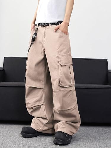 DFGIGT Mens Denim Baggy Pants with Cargo Pockets Mid Weight Casual Streetwear Wide Leg Jeans Hip Hop Skater Trousers thumbnail 3