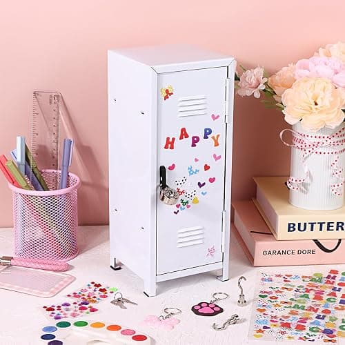 12 PCS Christmas Mini Locker White Miniature Storage with Lock and Keys, Pink Small Locker Cute Functional Locker Miniature Storage Metal Locker for Desktop Bedroom Home Office Desktop Accessories thumbnail 2