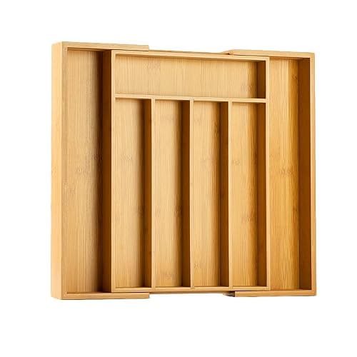 Bellsal Silverware Organizer Kitchen Drawer Organizer Expandable Bamboo Utensil Holder Cutlery Tray for Kitchen Utensil and Flatware Bedroom Office - Nature - 7 Slots Expandable thumbnail 8