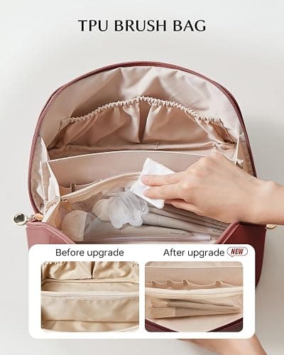 DESK | Amazon | EACHY Travel Makeup Bag,Large Capacity Cosmetic Bags for Women,Waterproof Portable Pouch Open Flat Toiletry Bag Make up Organizer with Divider and Handle - Large - AO-Red thumbnail 3