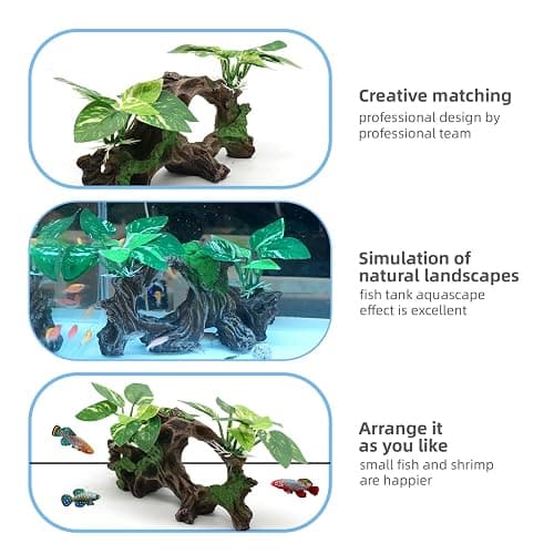 relaqcc Fish Tank Decorations Artifical Driftwood Cave Aquarium Decor Ornaments Silk Aquarium Plants for Betta Fish Tank Accessories thumbnail 5