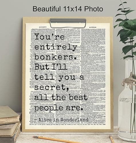Alice in Wonderland Quote Wall Art LARGE 11x14 - Typography Dictionary Print for Bedroom, Office, Girls Room - Cheshire Cat, Mad Hatter Decor - Lewis Carroll Inspired Positive Quotes Wall Decor Poster thumbnail 4