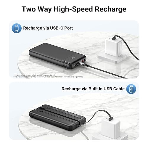 Power Bank 20000mAh with Built in 3 Cable, 22.5W Fast Charging Portable Charger PD 3.0 QC 3.0 USB-C Input & Output LED Display, Camping Battery Pack for iPhone, Samsung, iPad, and More thumbnail 6
