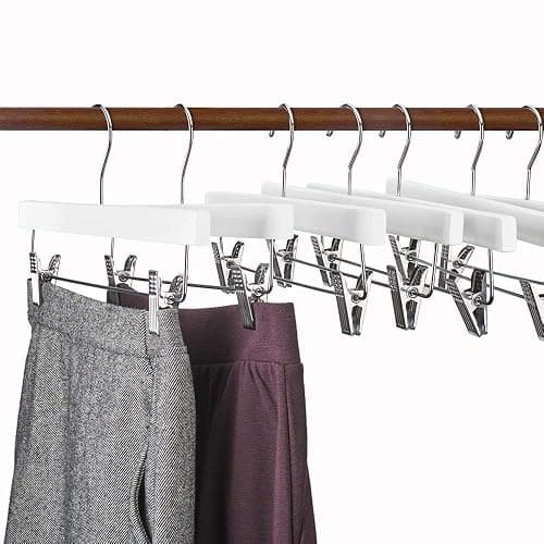 HOUSE DAY Premium Wooden Pants Hangers 25 Pack, Solid Lotus Wood Skirt Hangers with 2-Adjustable Clips, Heavy Duty & Anti Slip Wood Bottom Hanger for Slacks, Jeans, Trousers, Shorts (White) - Pack of 25 - White thumbnail 8