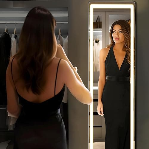 Simple Deluxe Full Length Mirror with LED Lights, 60"x16"Floor Mirror with Dimming & 3 Color Lighting, Free Standing Floor Mirrors, Lighted Full Body Mirrors for Bedroom, Dressing Room, Cloakroom thumbnail 7