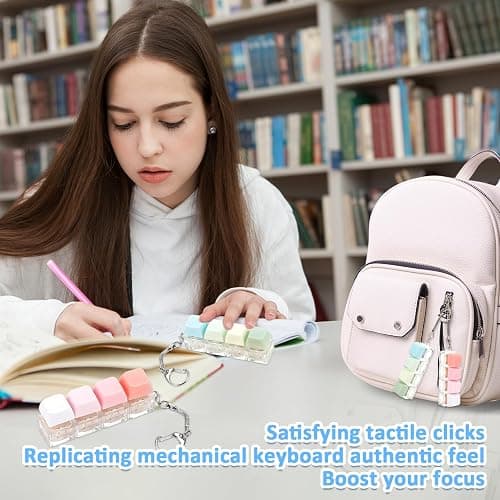 Keyboard Fidget Toys Adults, 2 PCS Fidget Keyboard Keychain Silent Keyboard Clicker Fidget Toy Stress Relief Anxiety Sensory Fidget Toys Colorful Keyboard Fidget Clicker thumbnail 2
