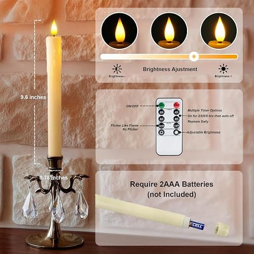 Homemory Real Wax LED Flameless Taper Candles with Remote Timer, 9.6 Inches Ivory Fake Candlesticks, Dripless Battery Operated Window Candle with 3D Flickering Flame for Fireplace Xmas Halloween thumbnail 6