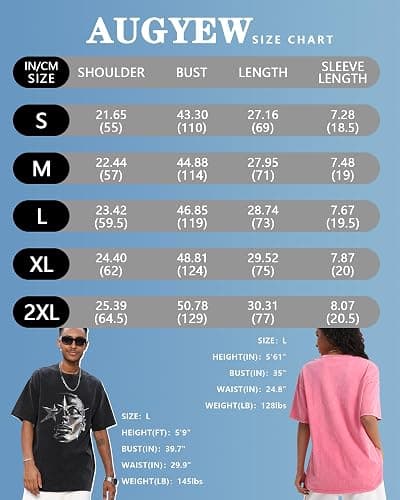 AugYew Men's Graphic Tees Shirt Unisex Cotton Oversized T-Shirt Short Sleeve Vintage Streetwear Casual Tee Top thumbnail 6