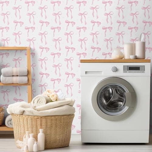 MotiMind Pink Bow Wallpaper 15.75 x 197 Inch Cute Pink Girly Wallpaper Coquette Trendy Preppy Peel and Stick Wall Paper Aesthetic Adhesive Removable Elegant Room Decor for Bedroom Room Cabinets thumbnail 5