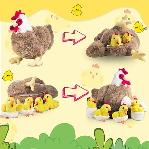 Youthfuljive 9 in 1 Chicken Stuffed Animal Set, Stuffed Chicken Plush Toys for Kids, Egg Laying Hen with Zippered Belly, Baby Chicks Plush Chickens, Eggs and Coop for Girls Boys Birthday Easter thumbnail 4