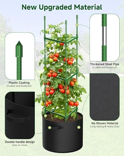 MQJIAZHI 4 Pack Tomato Cages, Triangle Tomato Trellis with 17 Gallon Grow Bags, Tomato Plant Support Stakes for Garden Climbing Vegetables Flowers Fruits thumbnail 2